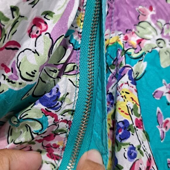 Vintage Mureli Floral Print Silk Studded Zip-Up Oversized Lightweight Jacket Sm - Picture 14 of 17